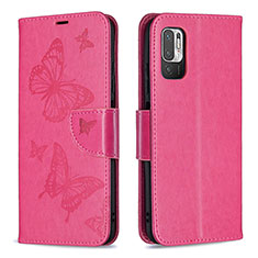 Custodia Portafoglio In Pelle Farfalla Cover con Supporto B01F per Xiaomi Redmi Note 10T 5G Rosa Caldo