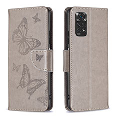 Custodia Portafoglio In Pelle Farfalla Cover con Supporto B01F per Xiaomi Redmi Note 11 4G (2022) Grigio