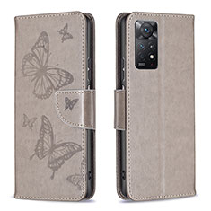 Custodia Portafoglio In Pelle Farfalla Cover con Supporto B01F per Xiaomi Redmi Note 11 Pro 4G Grigio