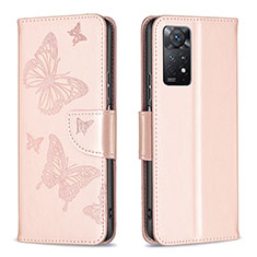 Custodia Portafoglio In Pelle Farfalla Cover con Supporto B01F per Xiaomi Redmi Note 11 Pro 4G Oro Rosa