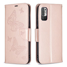 Custodia Portafoglio In Pelle Farfalla Cover con Supporto B01F per Xiaomi Redmi Note 11 SE 5G Oro Rosa