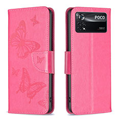 Custodia Portafoglio In Pelle Farfalla Cover con Supporto B01F per Xiaomi Redmi Note 11E Pro 5G Rosa Caldo