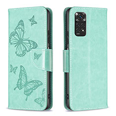 Custodia Portafoglio In Pelle Farfalla Cover con Supporto B01F per Xiaomi Redmi Note 11S 4G Verde