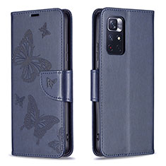 Custodia Portafoglio In Pelle Farfalla Cover con Supporto B01F per Xiaomi Redmi Note 11S 5G Blu