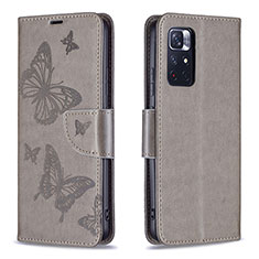 Custodia Portafoglio In Pelle Farfalla Cover con Supporto B01F per Xiaomi Redmi Note 11S 5G Grigio