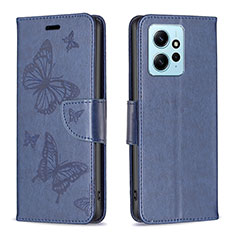 Custodia Portafoglio In Pelle Farfalla Cover con Supporto B01F per Xiaomi Redmi Note 12 4G Blu