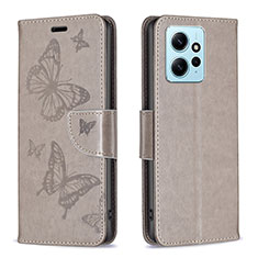 Custodia Portafoglio In Pelle Farfalla Cover con Supporto B01F per Xiaomi Redmi Note 12 4G Grigio