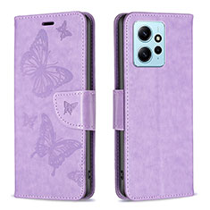 Custodia Portafoglio In Pelle Farfalla Cover con Supporto B01F per Xiaomi Redmi Note 12 4G Lavanda