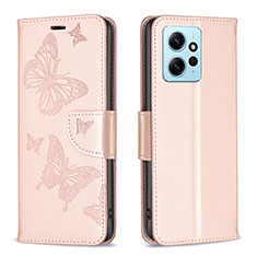 Custodia Portafoglio In Pelle Farfalla Cover con Supporto B01F per Xiaomi Redmi Note 12 4G Oro Rosa