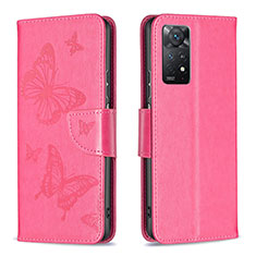 Custodia Portafoglio In Pelle Farfalla Cover con Supporto B01F per Xiaomi Redmi Note 12 Pro 4G Rosa Caldo