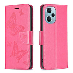 Custodia Portafoglio In Pelle Farfalla Cover con Supporto B01F per Xiaomi Redmi Note 12 Turbo 5G Rosa Caldo