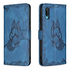 Custodia Portafoglio In Pelle Farfalla Cover con Supporto B02F per Samsung Galaxy A02 Blu