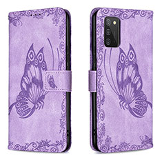 Custodia Portafoglio In Pelle Farfalla Cover con Supporto B02F per Samsung Galaxy A03s Lavanda