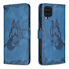 Custodia Portafoglio In Pelle Farfalla Cover con Supporto B02F per Samsung Galaxy A12 5G Blu