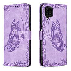 Custodia Portafoglio In Pelle Farfalla Cover con Supporto B02F per Samsung Galaxy A12 5G Lavanda