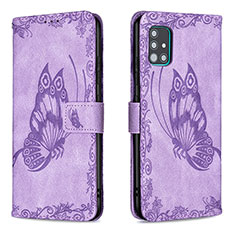 Custodia Portafoglio In Pelle Farfalla Cover con Supporto B02F per Samsung Galaxy A51 5G Lavanda