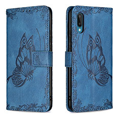 Custodia Portafoglio In Pelle Farfalla Cover con Supporto B02F per Samsung Galaxy M02 Blu