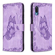 Custodia Portafoglio In Pelle Farfalla Cover con Supporto B02F per Samsung Galaxy M02 Lavanda