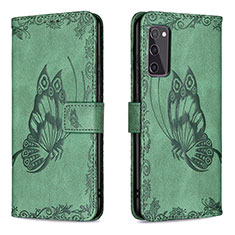 Custodia Portafoglio In Pelle Farfalla Cover con Supporto B02F per Samsung Galaxy S20 FE 5G Verde