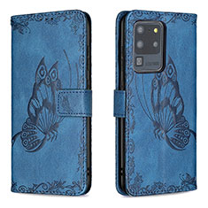 Custodia Portafoglio In Pelle Farfalla Cover con Supporto B02F per Samsung Galaxy S20 Ultra 5G Blu