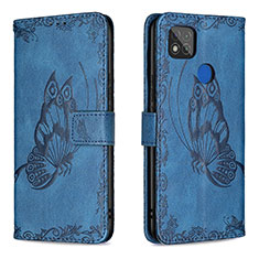 Custodia Portafoglio In Pelle Farfalla Cover con Supporto B02F per Xiaomi POCO C3 Blu