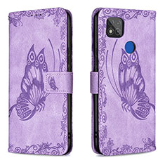 Custodia Portafoglio In Pelle Farfalla Cover con Supporto B02F per Xiaomi POCO C3 Lavanda