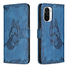 Custodia Portafoglio In Pelle Farfalla Cover con Supporto B02F per Xiaomi Poco F3 5G Blu