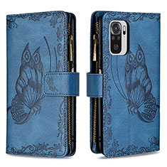 Custodia Portafoglio In Pelle Farfalla Cover con Supporto B02F per Xiaomi Poco M5S Blu