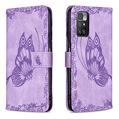 Custodia Portafoglio In Pelle Farfalla Cover con Supporto B02F per Xiaomi Redmi 10 4G Lavanda