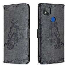 Custodia Portafoglio In Pelle Farfalla Cover con Supporto B02F per Xiaomi Redmi 9 India Nero