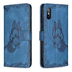 Custodia Portafoglio In Pelle Farfalla Cover con Supporto B02F per Xiaomi Redmi 9A Blu