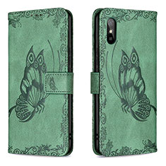 Custodia Portafoglio In Pelle Farfalla Cover con Supporto B02F per Xiaomi Redmi 9A Verde