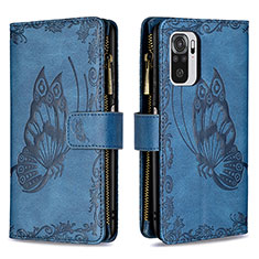 Custodia Portafoglio In Pelle Farfalla Cover con Supporto B02F per Xiaomi Redmi Note 10 4G Blu