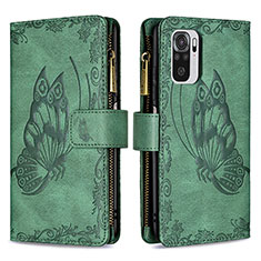 Custodia Portafoglio In Pelle Farfalla Cover con Supporto B02F per Xiaomi Redmi Note 10 4G Verde