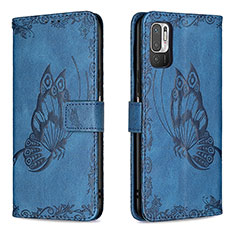 Custodia Portafoglio In Pelle Farfalla Cover con Supporto B02F per Xiaomi Redmi Note 10 5G Blu