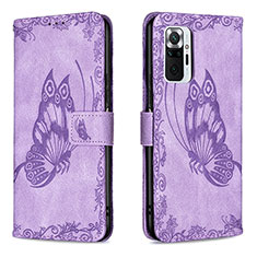 Custodia Portafoglio In Pelle Farfalla Cover con Supporto B02F per Xiaomi Redmi Note 10 Pro 4G Lavanda