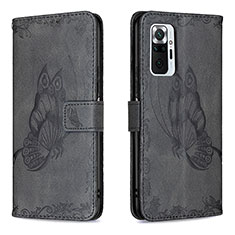 Custodia Portafoglio In Pelle Farfalla Cover con Supporto B02F per Xiaomi Redmi Note 10 Pro Max Nero