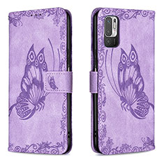 Custodia Portafoglio In Pelle Farfalla Cover con Supporto B02F per Xiaomi Redmi Note 10T 5G Lavanda