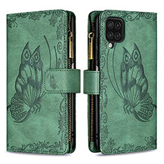 Custodia Portafoglio In Pelle Farfalla Cover con Supporto B03F per Samsung Galaxy A12 Verde