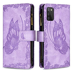 Custodia Portafoglio In Pelle Farfalla Cover con Supporto B03F per Samsung Galaxy F02S SM-E025F Lavanda