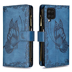 Custodia Portafoglio In Pelle Farfalla Cover con Supporto B03F per Samsung Galaxy F12 Blu