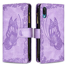 Custodia Portafoglio In Pelle Farfalla Cover con Supporto B03F per Samsung Galaxy M02 Lavanda