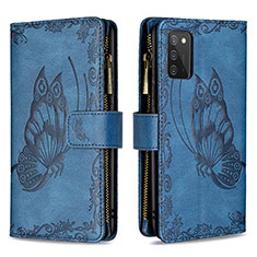 Custodia Portafoglio In Pelle Farfalla Cover con Supporto B03F per Samsung Galaxy M02s Blu