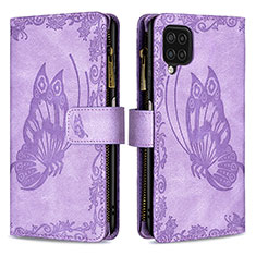 Custodia Portafoglio In Pelle Farfalla Cover con Supporto B03F per Samsung Galaxy M12 Lavanda