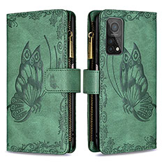 Custodia Portafoglio In Pelle Farfalla Cover con Supporto B03F per Xiaomi Mi 10T 5G Verde