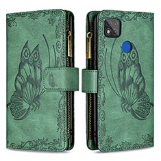 Custodia Portafoglio In Pelle Farfalla Cover con Supporto B03F per Xiaomi POCO C31 Verde