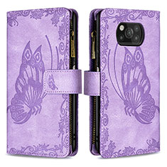 Custodia Portafoglio In Pelle Farfalla Cover con Supporto B03F per Xiaomi Poco X3 NFC Lavanda