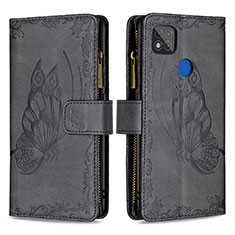 Custodia Portafoglio In Pelle Farfalla Cover con Supporto B03F per Xiaomi Redmi 9 India Nero