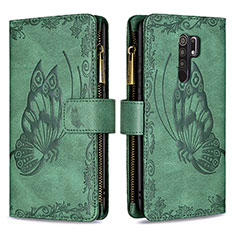 Custodia Portafoglio In Pelle Farfalla Cover con Supporto B03F per Xiaomi Redmi 9 Prime India Verde