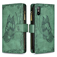 Custodia Portafoglio In Pelle Farfalla Cover con Supporto B03F per Xiaomi Redmi 9i Verde